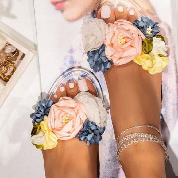 Shoes - Multi-Color Floral Clear Sandals